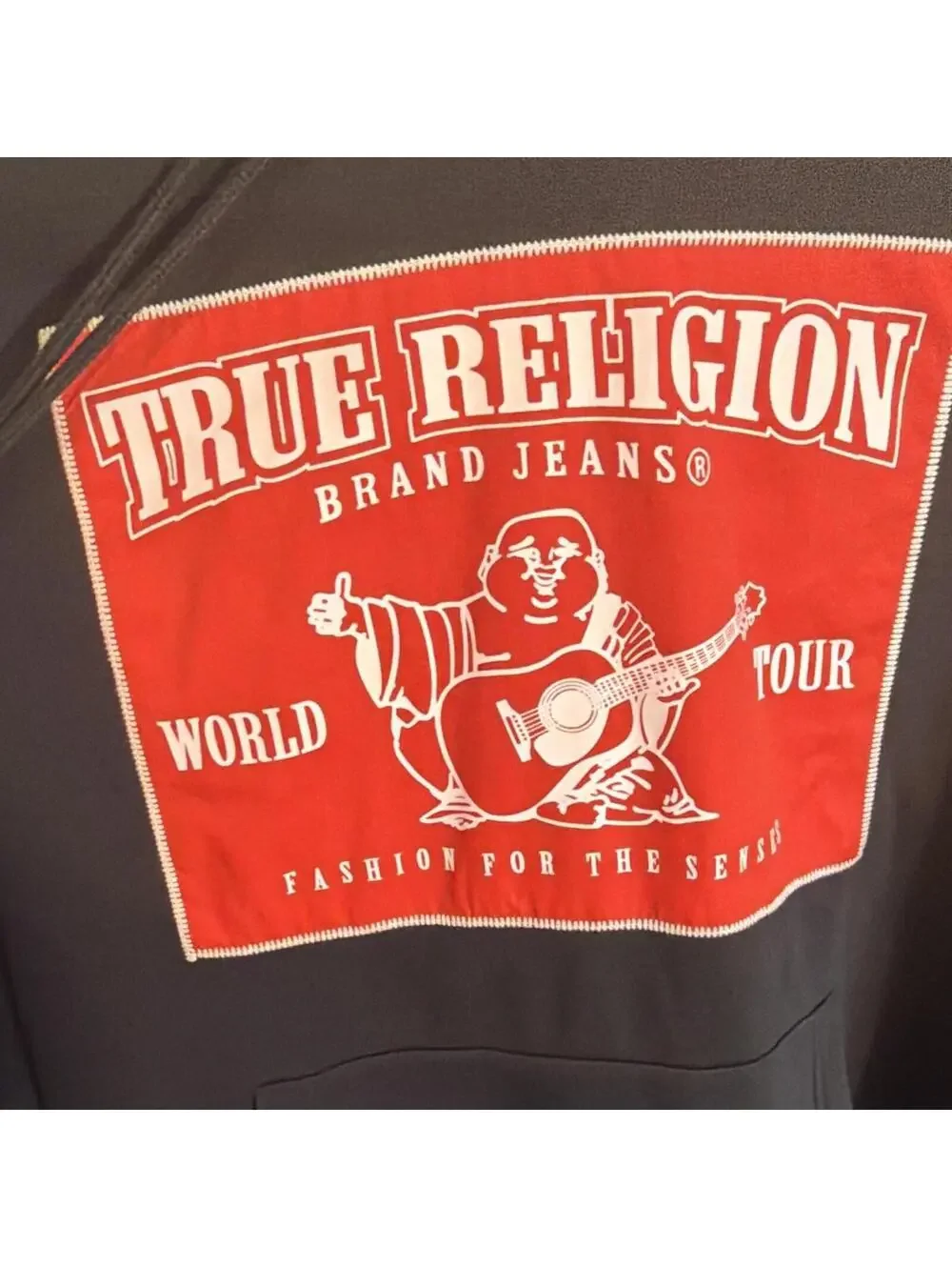 True Religion Men’s Black Fleece Pullover Hoodie L Graphic Print